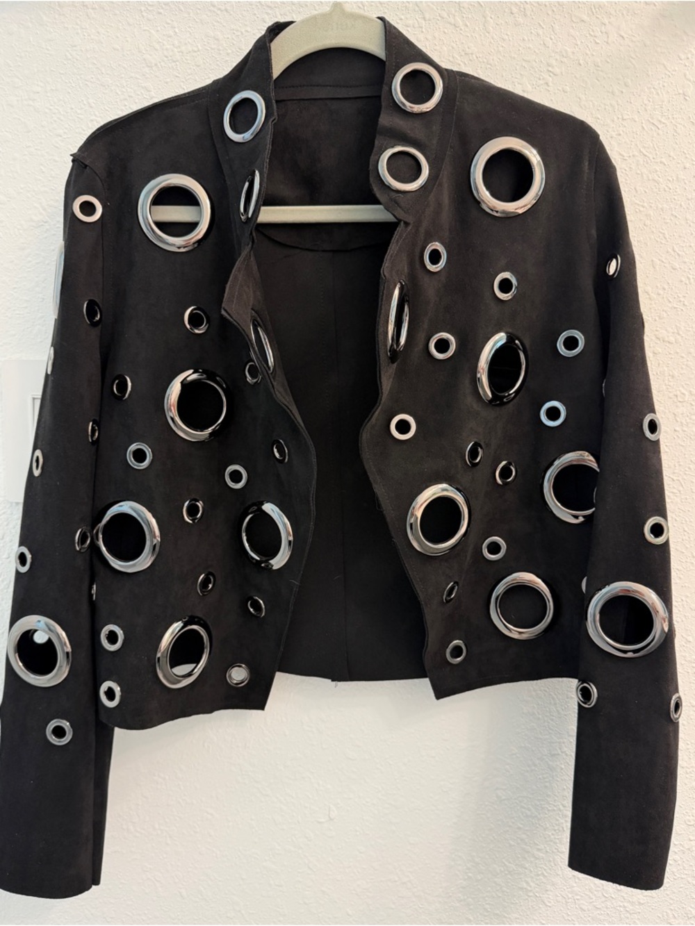 Black Faux Suede Grommet Circle Detail Women's Jacket